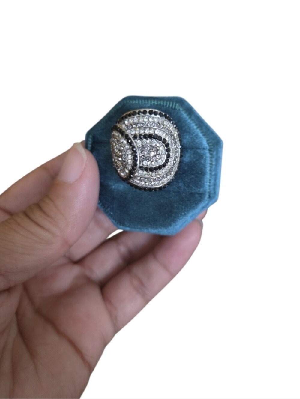 Vintage Size 7.5 Silver Toned Crystal Pavé Dome Statement Ring